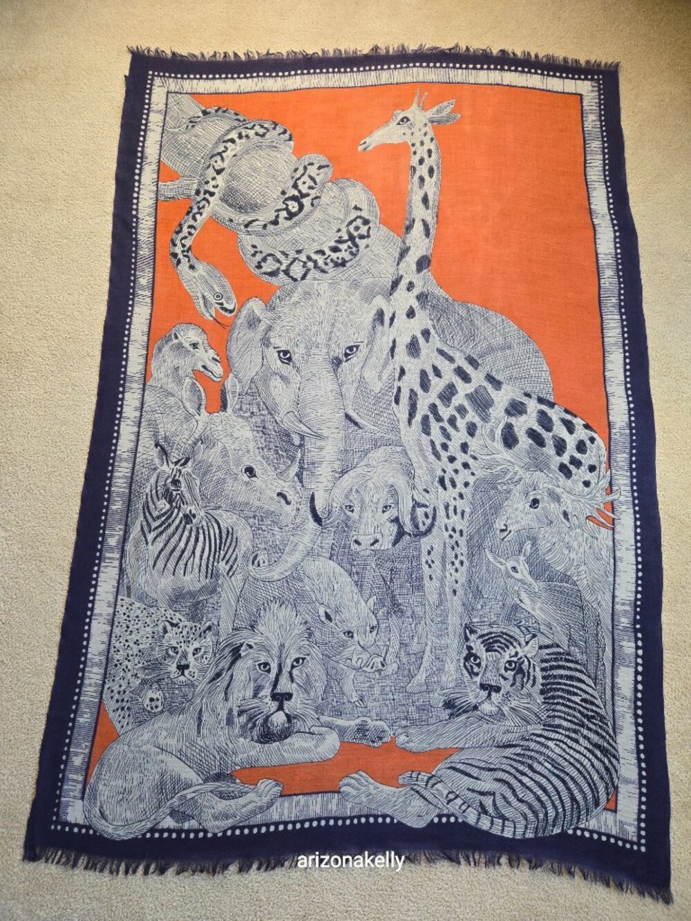 NWOT Inouitoosh Wool Scarf Safari African Animals Elephant Lion Giraffe Zebra - Picture 3 of 12